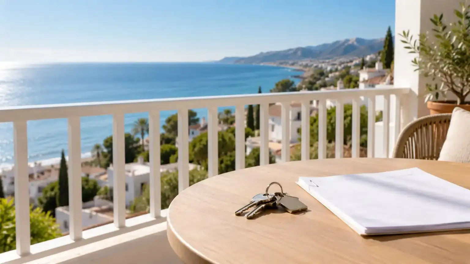 Rentals 1 - abogado Nerja, abogado Torrox, abogado Velez Malaga, abogado Torre del Mar Keys on a tenancy agreement beside a window overlooking the Axarquía coast