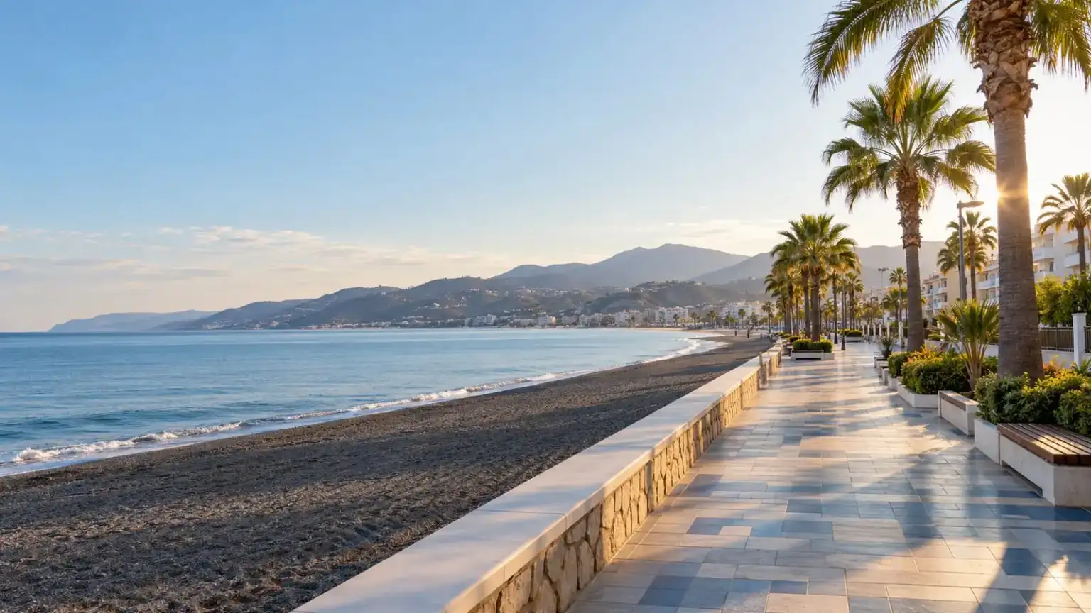 Solicitor Torre del Mar 1 - abogado Nerja, abogado Torrox, abogado Velez Malaga, abogado Torre del Mar Torre del Mar seafront promenade with the beach and apartment buildings in the background