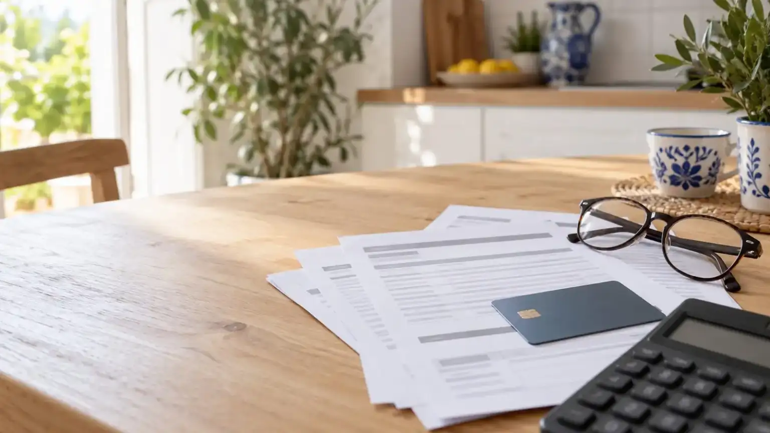 Bank claims 1 - abogado Nerja, abogado Torrox, abogado Velez Malaga, abogado Torre del Mar Mortgage loan deed and bank statements on a table, with a calculator beside them