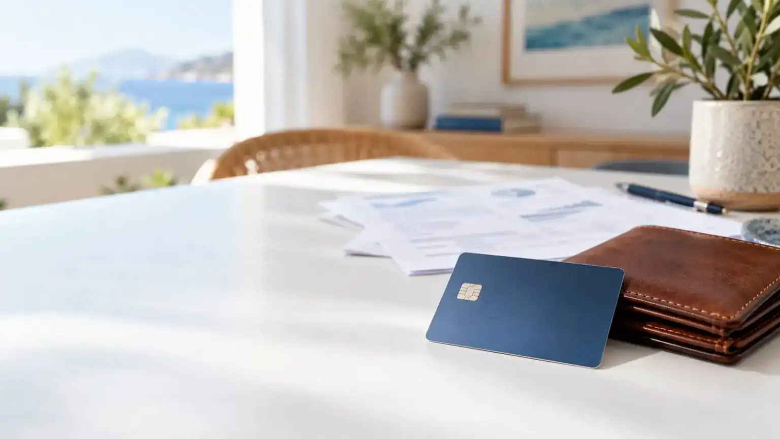 Revolving 1 - abogado Nerja, abogado Torrox, abogado Velez Malaga, abogado Torre del Mar Credit card next to monthly bank statements and a calculator on a table